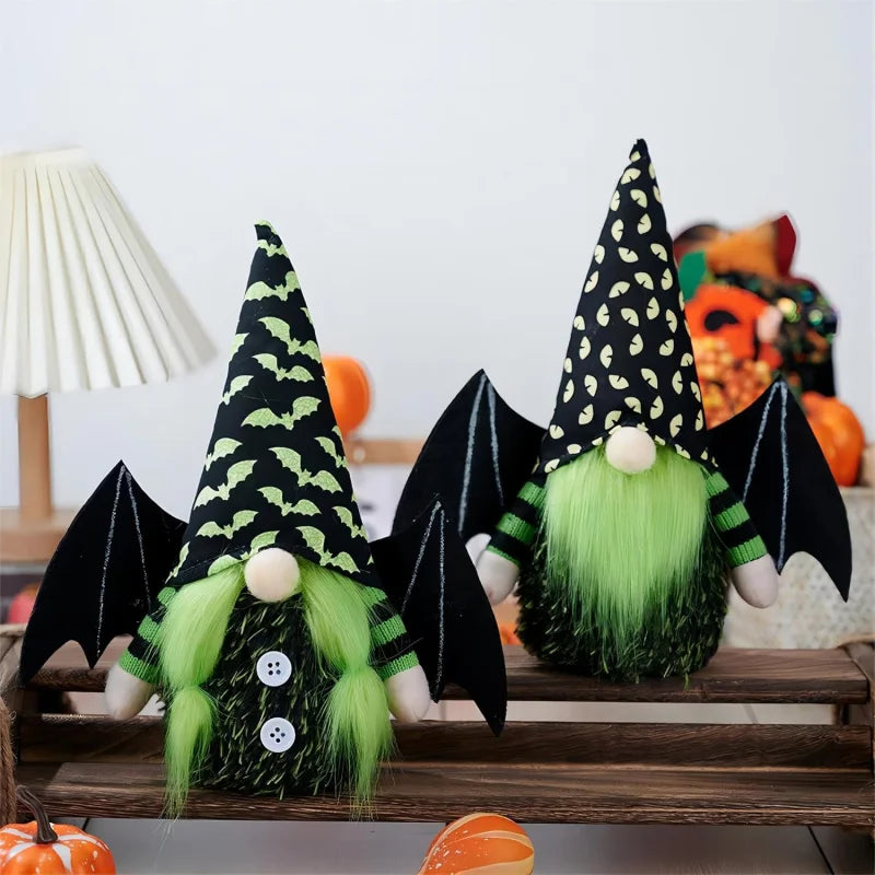 Bat Gnome Halloween Home Decor with Bat Wings, Plush Handmade Gnome Doll for Festive Halloween Decorations
