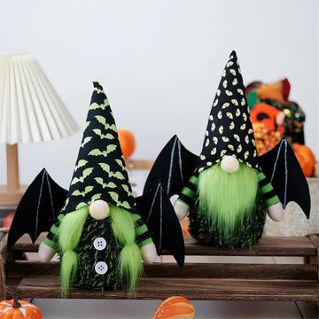 Bat Gnome Halloween Home Decor with Bat Wings, Plush Handmade Gnome Doll for Festive Halloween Decorations