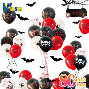90-18PCS Halloween Horror Balloons Black Red Bloody Handprint Skull Bat Stickers Scary Party Decor for Haunted House Decoration