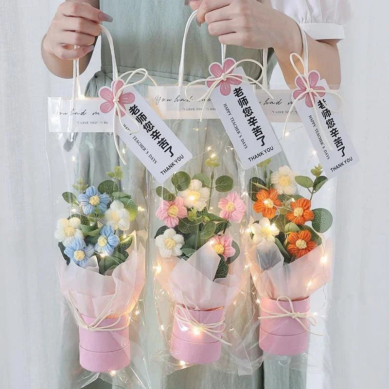 Crochet Flower Bouquet Teacher's Day Gifts with LED Light String Hand Knitted Flowers Graduation Artificial Flowers Decor
﻿ 
﻿