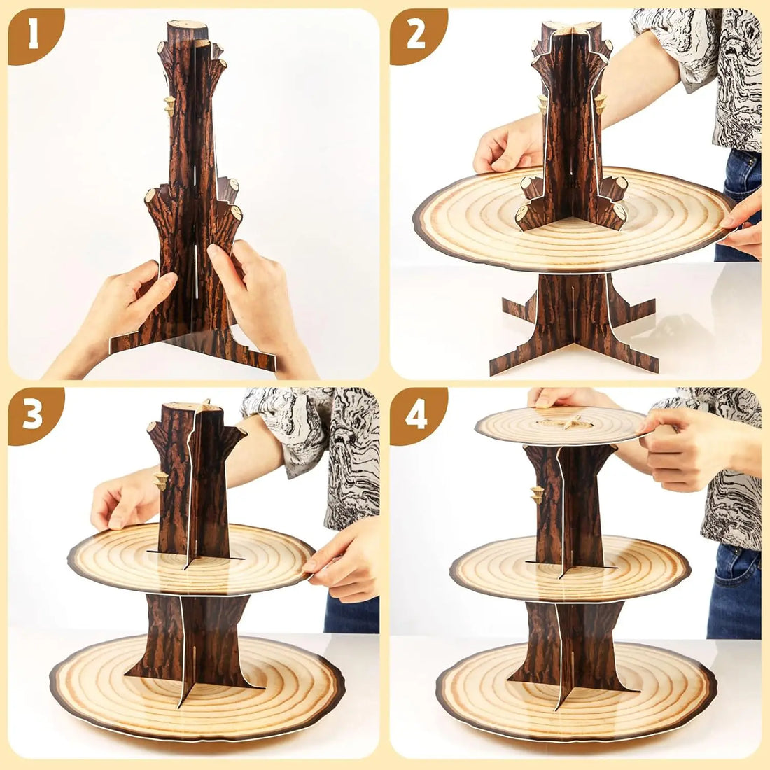 Wooden Cupcake Stand Decoration 3 Tier Western Party Cake Holder Woodland Baby Shower Rustic Wood Cupcake Stand Decor for