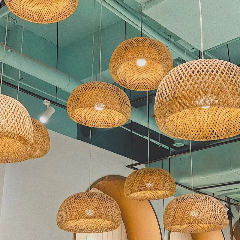 Bamboo Pendant Lamp Lustre Chandelier Hanging Lamp Handmade Rattan Pendant Light Fixture Restaurant Dining Room Indoor Lighting