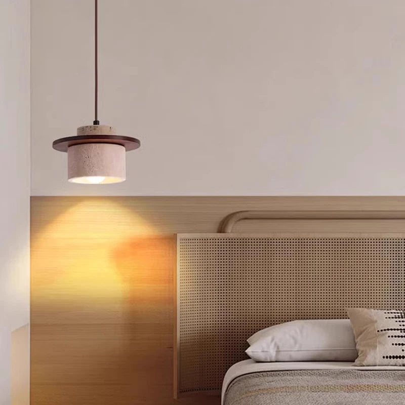 IWHD Wabi Sabi Stone LED Pendant Lights Fixture Bedside Living Room Loft Decor Yellow Travertine Hanging Lamp Lighting Lampara