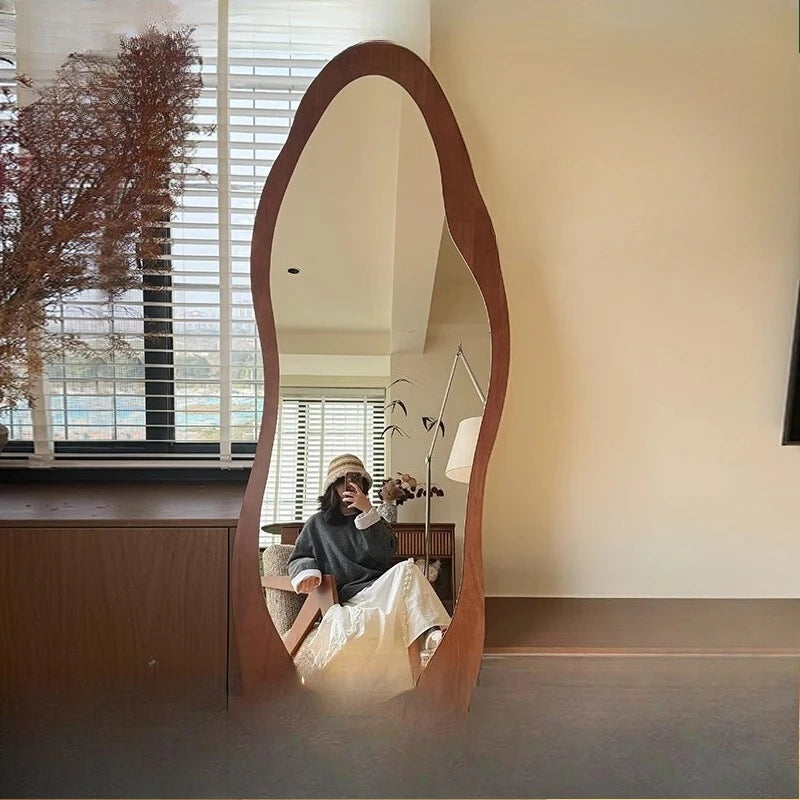 Wavy Decoration Mirror Wall Big Irregular Funky Accessories Girls Aesthetic Light Mirror Oval Modern Espelhos Home Decorations
