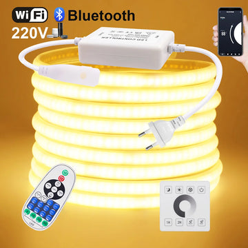 Wall Touch COB LED Neon Strip Light Wifi Bluetooth 23key Remote Control 220V Dimmer Power Kit 5m 10m 20m 40m 0.5m 240LED/m Flex