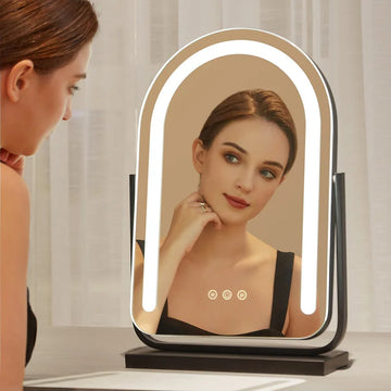 LED Makeup Mirror with Light, Desktop Vanity Mirror with Metal Frame, Dorm/Home Makeup Table Lighting for Girls' Bedrooms