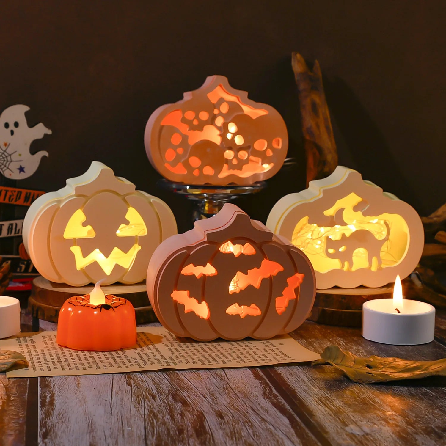 Diy hollow pumpkin silicone mold Halloween home horror ornaments decorative epoxy resin gypsum cement concrete mix casting molds