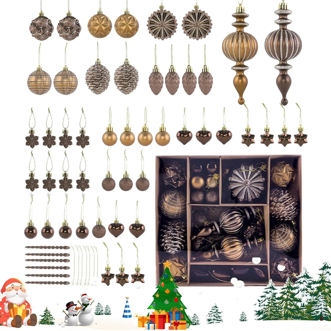 Christmas Tree Ornaments Set 53 Pieces Party Decorations Tree Ball Set Christmas Decorations for Home Decor Party Indoor Outdoor