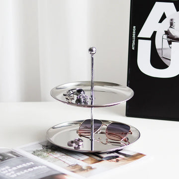 Nordic Multilayer Stainless Steel Shelf Snack Fruit Plate Desktop Key Storage Tray Restaurant Tray Livingroom Display Rack Decor