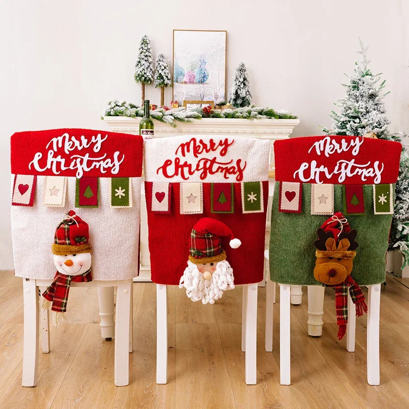 Christmas Decorative Chair Cover Reusable Doll Chair Cover Cartoon 3D Santa/Snowman Decorative Home Party New Year Decoration