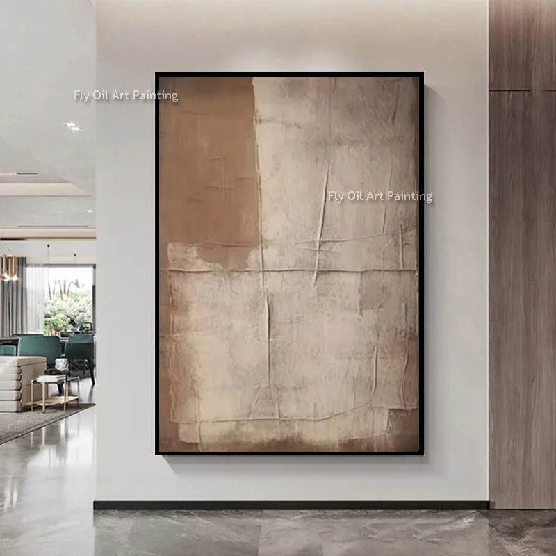 Original Black And Beige Canvas Thick Wall Art New Abstract Brown Grey Large Hand Painted Oil Painting For Living Room Decor