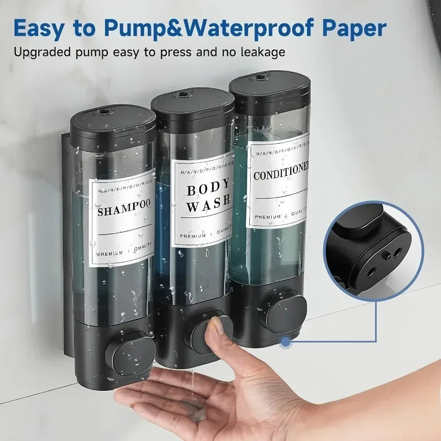 3 Chamber Lotion Dispensers Large Capacity Shampoo Dispensers Wall Mounted Bottle Soap Container for Bathroom Hotel Shower