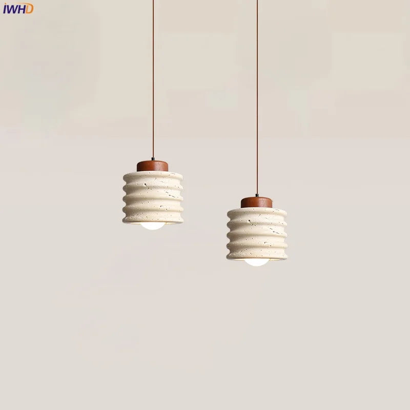 IWHD Loft Decor LED Pendant Lights Fixture Bedroom Dining Living Room Yellow Travertine Wabi Sabi Hanging Lamp Lighting Lampara