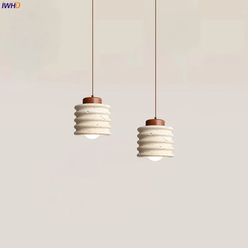 IWHD Loft Decor LED Pendant Lights Fixture Bedroom Dining Living Room Yellow Travertine Wabi Sabi Hanging Lamp Lighting Lampara