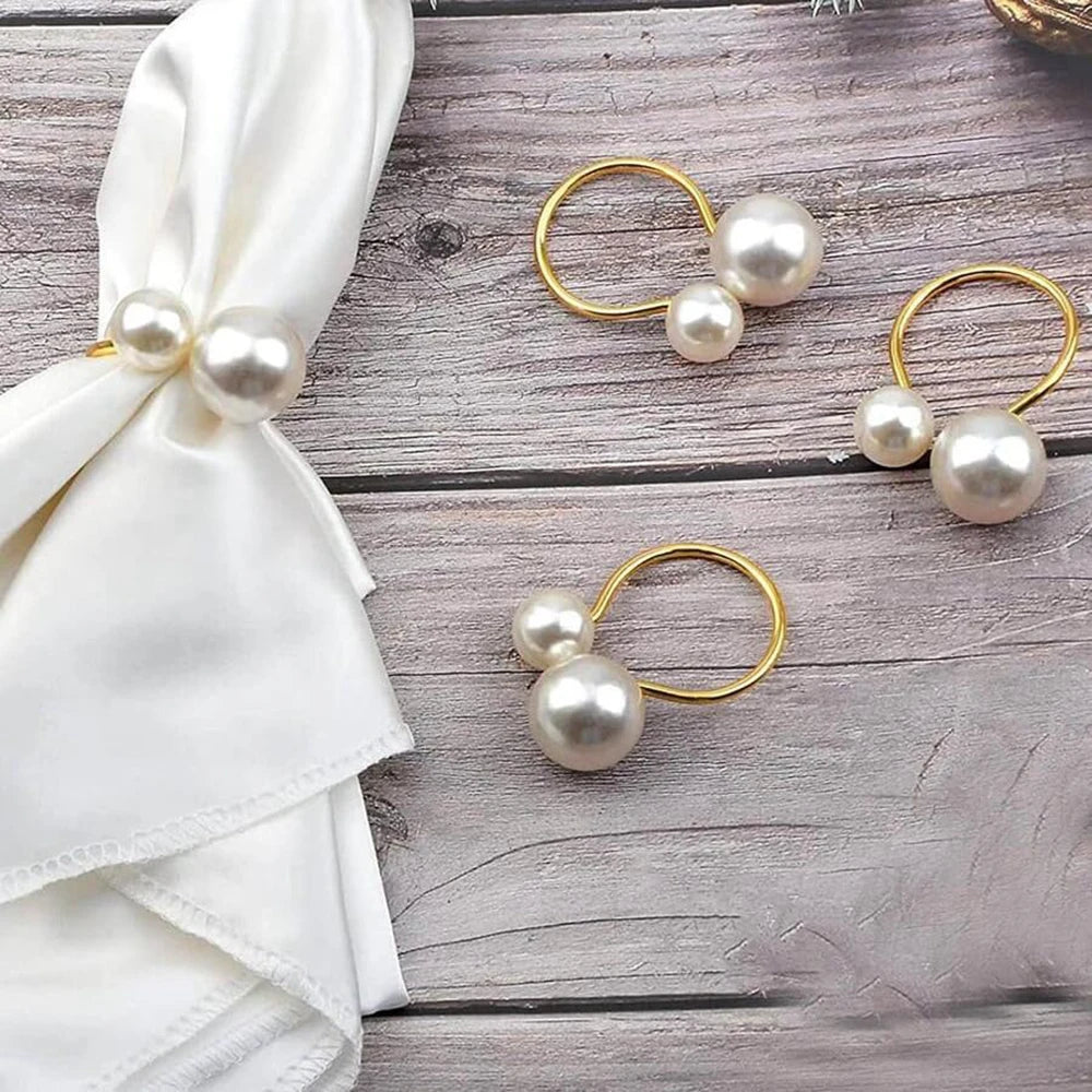 Pearl Napkin Rings Set of 6 Gold Silvery Napkin Holder Table Napkin Buckles for Dinning Wedding Party Supplies Table Decor