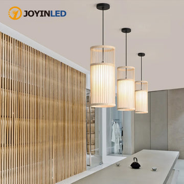 JOYINLED Hand Woven Bamboo Chandelier 18X42CM Chinese Style Bedroom Living Room Art Decor Hanging Lamp E27 Indoor Pendant Light