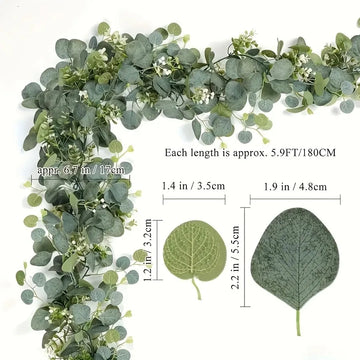 1Pc Artificial Eucalyptus Leaves Greenery Garland Faux Plant Spring Vines with White Flowers Berries for Wedding Home Party Decor