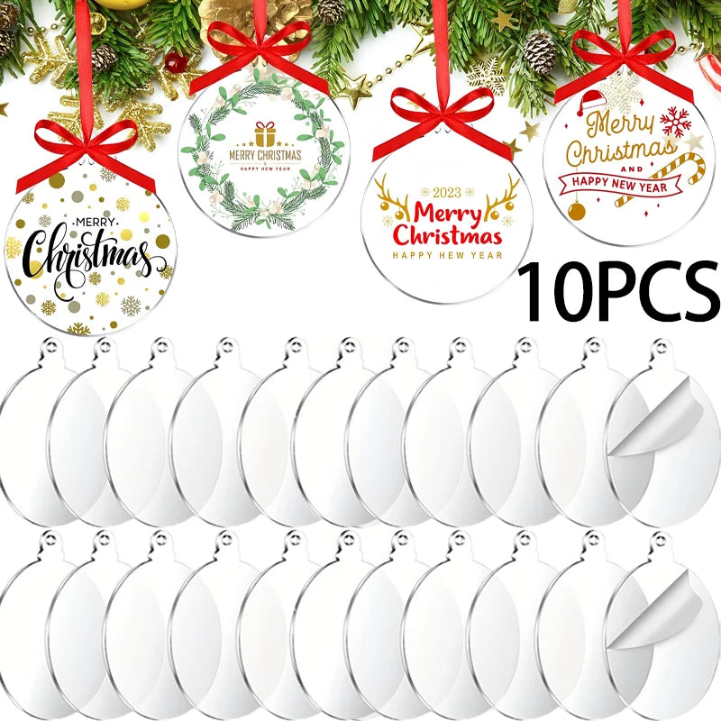 10pcs Acrylic Discs Christmas Tree Hanging Ornament DIY Blank Circle Xmas New Year Decor for Home Clear Bauble Ball Crafts