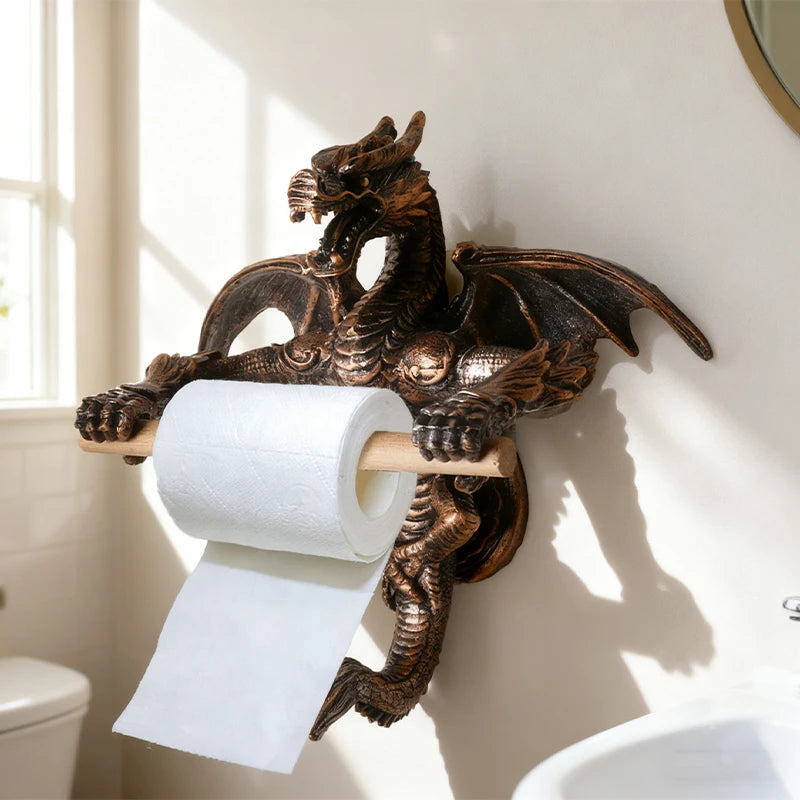 Retro Dragon-Shaped Tissue Holder Bathroom & Kitchen Toilet Paper Holder Creative Tissue Storage Rack Wall Decor Dragon Ornament