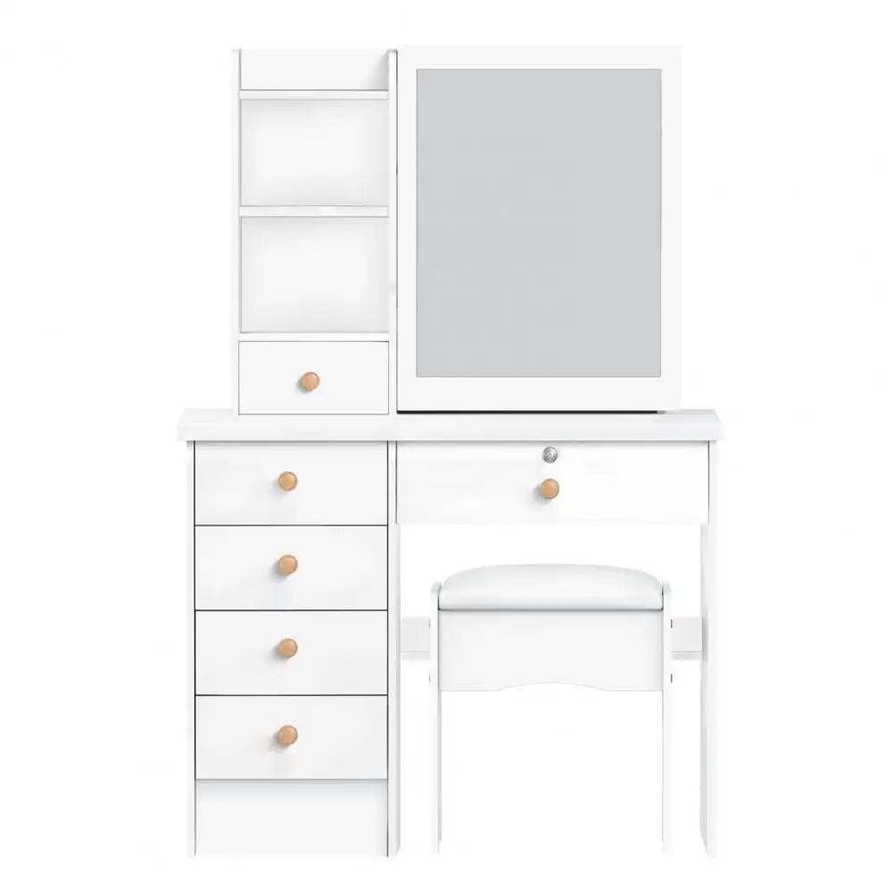 Makeup Vanities Vanity Desk with Sliding Mirror, Bedroom Dressing Table, Makeup Desk with 6 Drawers Bedroom Furniture
