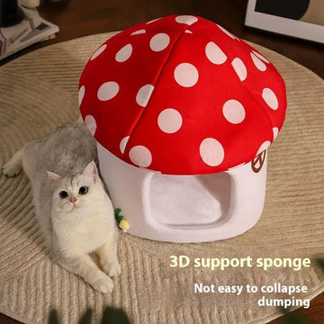 Red Umbrella Mushroom Bed Cat and Dog Room All-seasons Warm Cat House Enclosed Sense of Security Pet House Cat Accessories Gifts