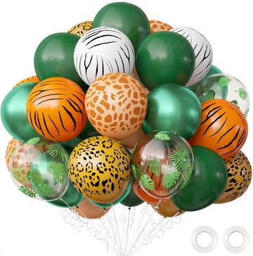 40pcs Jungle Safari Animal Print Balloons Sage Green Olive Green Latex Balloons for Tropical Wild One Kids Birthday Baby Shower