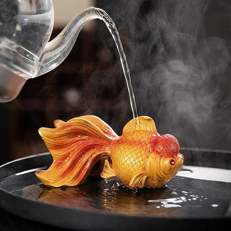 Lucky Goldfish Tea Pet Color Changing Craft Mini Fengshui Sculpture Home Office Tea Ceremony Desktop Decoration Sculpture